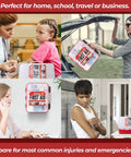 M2 BASICS 350-piece First Aid Kit in red-and-clear dual-layer hard case, wall-mountable, Amazon.