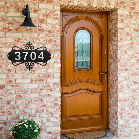 13.8 Inch Iron Address Plaque With Ten 2.75 Inch House Numbers For Outdoor Use Durable Metal Address Sign on brick wall