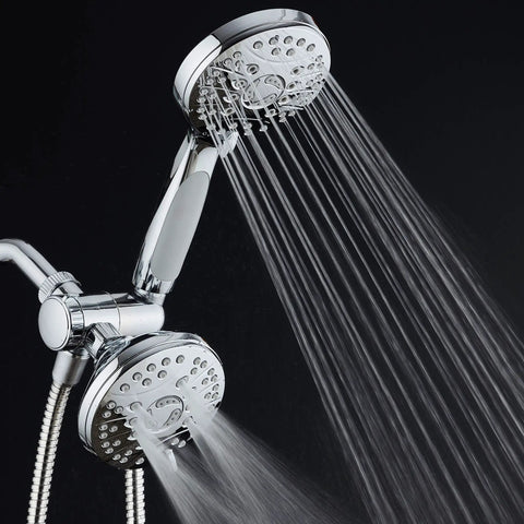 High Pressure 48 Mode Luxury 3 Way Shower Kit With Dual Rain Head And Handheld Shower Extra Long 6 Foot Stainless Steel Hose