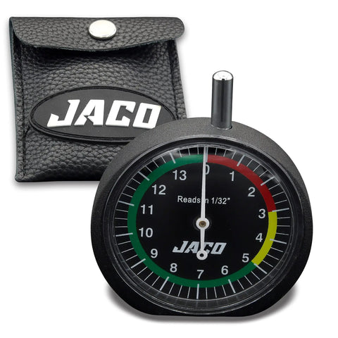 TreadPro Tire Tread Depth Gauge Dial Type Reads In One Thirty Second Inch Increments With 32nds Scale and leather pouch