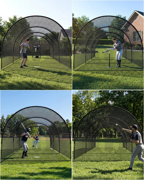 33 Ft Baseball Batting Cage With Frame And Net For Backyard Or Field Practice Hitting And Pitching, Durable Polyester Netting
