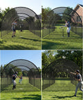 Players practicing in 33 Ft Batting Cage With Frame For Baseball Softball And Golf Backyard Practice Cage For Yard Or Field Heavy Duty Polyester Netting With Fiberglass Poles 1.25 Inch Mesh Fully Enclosed Training Space