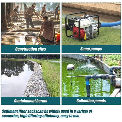 68 Inch Long Sediment Filter Sock With Drawstring Lengthening Design used at construction site and sump pump outlet