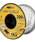 200 Ft 18 AWG Low Voltage LED Cable 3 Conductor White PVC Jacket In Wall Speaker Wire UL Class 2 Certified Spool