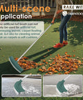 Person using telescopic four section handle turf rake with curved head for artificial turf patios and carpets gathers pet hair leaves