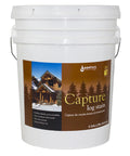 Premium Elastic Log Stain In Chestnut Shade 5 Gallon Pail for exterior wood protection in a durable white bucket.