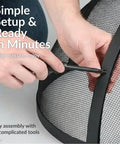 Hands assembling round fire pit spark screen cover with easy opening latch heavy duty steel mesh shield for 36 inch outdoor fire pits.