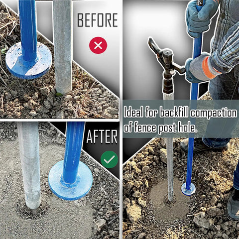 Two In One Beefy Post Hole Digging And Tamping Tool With Forty Eight Inch Dig Bar Spade Blade On One End And Round Tamper On The Other Heavy Duty Welded Steel For Fence Posts Landscaping And Gardening used for backfill compaction