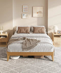 Queen Wood Platform Bed Frame With Solid Wooden Legs And Heavy Duty Slat Support For A Room Refresh in a stylish bedroom.
