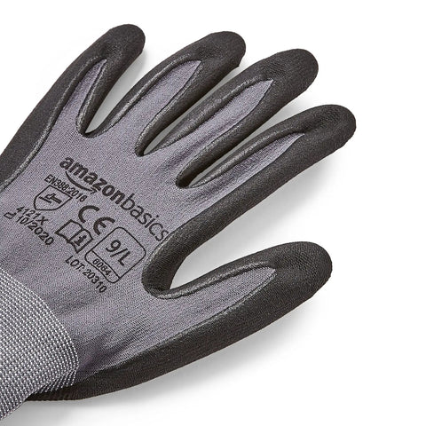 Micro Foam Nitrile Coated Safety Work Gloves With Touch Screen Compatible Nylon Liner Grey Size 9 Large 6 Pack palm view