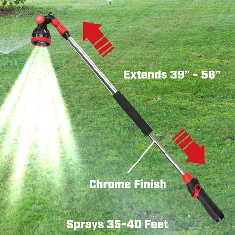 10 Pattern Rotatable Nozzle With 39 To 56 Inch Telescoping Extension Adjustable 180 Degree Nozzle Sprays Up To 35 Feet At 40 Psi in garden