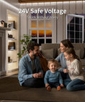 Family enjoying cozy living room lit by COB LED Strip Light 20ft Long 6000K White Ultra Bright 3087 LEDs CRI90 Plus DC24V