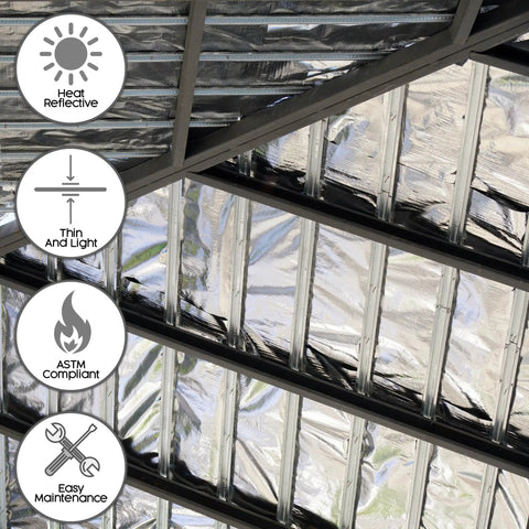 Top Shelf Radiant Barrier Foil Roll With Heavy Duty Reflective Insulation that reflects heat under roof trusses.
