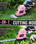 12V Cordless Grass Shear And Shrub Trimmer 2 In 1 Handheld Hedge Trimmer Electric Bush Trimmer And Grass Cutter shown with pink design