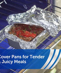 Everyday Strength Aluminum Foil Roll used for covering meatloaf in a pan, freezer and grill safe, 12 inch by 200 feet long