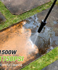 Portable Electric Pressure Washer 1750 PSI 1.6 GPM cleaning a patio with adjustable spray nozzle