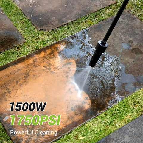 Portable Electric Pressure Washer 1750 PSI 1.6 GPM cleaning a patio with adjustable spray nozzle