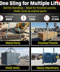 Made In USA 3 Inch By 14 Foot Polyester 2 Ply Lifting Eye To Eye Rigging DD Sling Built Tough For Real Lifts With 8900 Lb Vertical And 7200 Lb Choker Load Ratings lifting metal parts, panels, HVAC units, and machinery
