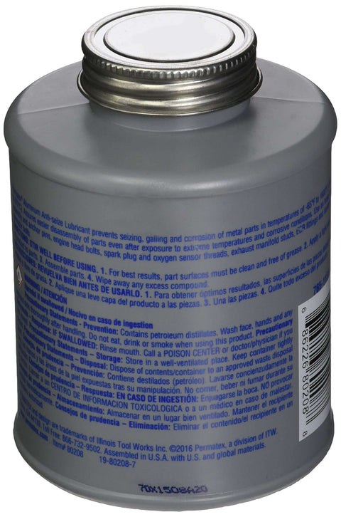 Back view of Anti Seize Lubricant With Brush Top Bottle 16 Oz Pack Of 12, aluminum copper and graphite blend, marine use