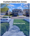 Front yard view with detection grid overlay for 8 Channel 3K Lite HD-TVI Security System For Indoors Or Outdoors With AI Human And Vehicle Detection Night Vision 4X 1080P Metal CCTV Cameras Remote Access H265 Plus DVR No Hard Drive Included.