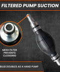 Deluxe Siphon Pump For Gas, Diesel, And Water With 8 Foot Hose, Fast 4 GPM Transfer, mesh filter prevents clogging