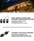 48 Ft Soft Warm White Outdoor String Lights With Shatterproof Acrylic Bulbs on house with installation and connection instructions