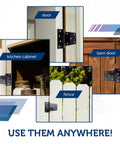 Collage of heavy duty gate hinges 8 pack black iron tee strap self closing with 72 stainless steel screws on doors and fence
