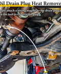 Pro Grade Heavy Duty Magnetic Oil Drain Plug Remover Tool in use under vehicle showing flexible design and galvanized magnet