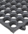 Corner view of T32 UltraMat Lightweight Modular Anti Fatigue Heavy Duty Drainage Mat 3 Feet By 3 Feet Black Rubber with drainage holes