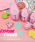 5 Piece Craft Hole Punch Set For Scrapbooking And Card Making in pink circle shapes on a colorful craft background