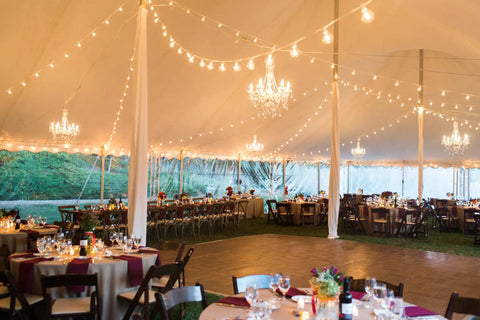 Tent event with Plug In 6 Light Crystal Hanging Swag Chandelier With White Metal Frame Clear Glass Stem And Acrylic Crystals