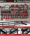 48 Inch Power Tools Organizer Wall Mount With Four Heavy Duty Shelves, 12 Drill Holders, Side Hooks And Bottom Tool Rack