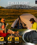 Replacement Cap And Lid For Classic Insulated Wide Mouth Flasks, BPA-Free, shown with campers in nature near a tent