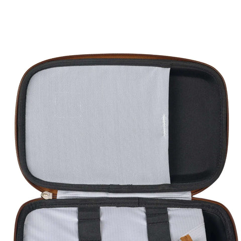 Heavy Duty Utility Tool Organizer With Hard Shell Protection Flexible Brown Case For Cables Power Banks Earbuds And Small Workshop Gear Built For The Daily Grind No Sweat Storage Solution, open view showing interior organization.