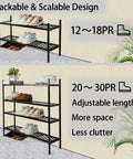Expandable 45.6 Inch Metal Shoe Rack Organizer 2 Tier Stackable Boot Shelf That Holds Up To 18 Pairs with adjustable length