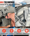 Close-up of installing 50Pcs Upgraded Nylon Cable Tie Buckle Universal Heavy Duty Self Locking Automotive Fasteners on a vehicle.