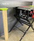 Premium 46 Inch T Track Table Saw Fence Extension mounted on a saw with a wooden support column, displaying a solid design.