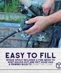 Hands using fill hose of Portable 3 Gallon Boat Fuel Tank With Fill Hose For Small Outboards Plastic Marine Gas Tank Easy Fill Gas Storage For Pontoon Skiff And Small Boats Now