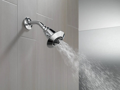 2 Spray H2Okinetic Shower Head In Chrome Delivers 3x Coverage With PowerDrench Spray For Dope Spa Showers, Sculpted Water Waves And Higher Intensity Level installed on bathroom wall