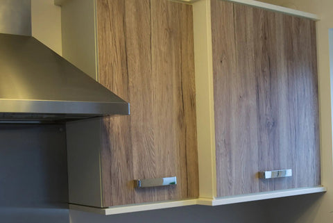 Kitchen cabinets covered with Weathered Oak Peel And Stick Decorative Self Adhesive Film Roll 17 Inch By 78 Inch 3 Pack with Applicator