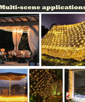 Outdoor Fairy Net Lights 270 LED Chandelier for Gazebo and Pergola, 10x10 ft Coverage, showing multi-scene applications.