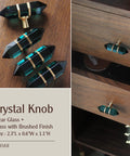 4 Pack Hexagonal Crystal Glass Knobs With Copper Wire Wrapped On Brass Base Green Gold Tone Cabinet Handles, 2.3 x 0.6 x 1.1 in