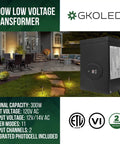 Low Voltage Landscape Lighting Transformer With Timer And Dusk To Dawn Sensor, 300W ETL Listed Power Pack outside a house.