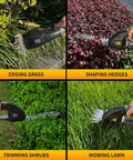 Two In One Cordless Hedge Trimmer And Grass Shear Works With DeWalt 20V Max Batteries Tool Only No Battery Or Charger Included used for edging grass, shaping hedges, trimming shrubs, and mowing lawn.