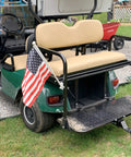 Premium Golf Cart Trailer Hitch Receiver Universal Fit For Club Car Ezgo Yamaha mounted on a green golf cart with footrest.