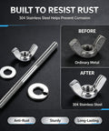 Top Shelf 304 Stainless Steel Air Cleaner Stud Kit With 5 Inch Mounting Hardware And Quarter Inch Thread showing rust-resistant wing nut assembly.