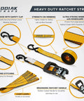 Heavy Duty Ratchet Straps 4 Pack Tie Downs For Cargo And Truck Bed, 4500 Break Strength, with soft loops and coated S hooks