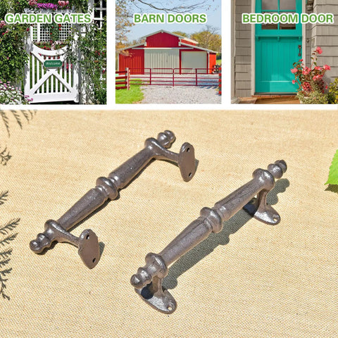 Two Pack Rustic Cast Iron Cabinet Handles Heavy Duty 9.3 Inch Long Door Pulls For Cabinets Doors Gates Closets Drawers