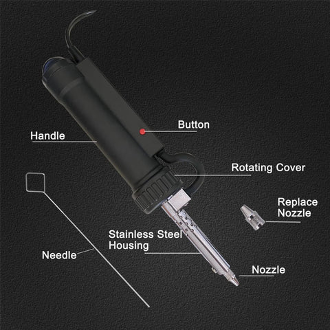 Diagram of Automatic Desoldering Pump Solder Sucker With Strong Vacuum For One Handed Use Black Desoldering Tool 110V 30W