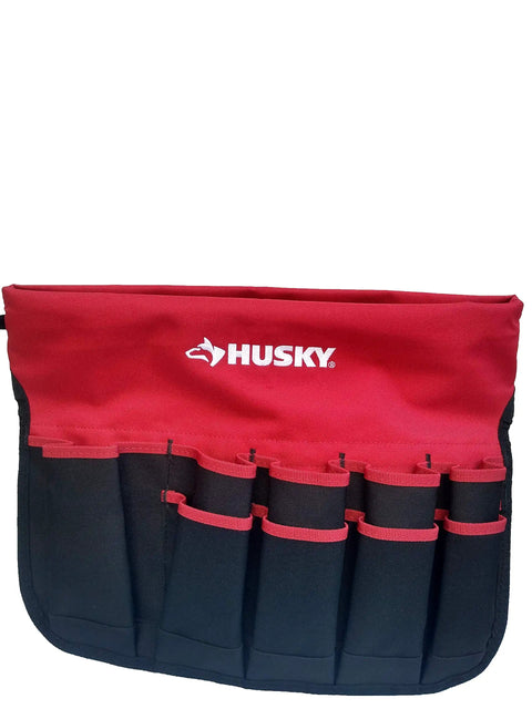 Red and black pouch with multiple pockets, Bucket Jockey Organizer With 30 Pockets, Heavy Duty 600 Denier Water Resistant Material.